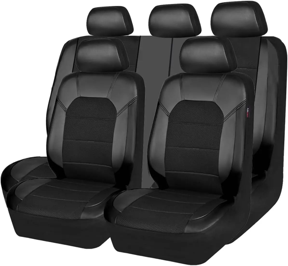 9-Piece Select Sandwich-Stitch PU Leather Car Seat Cover Set – Front & Rear Seat Protection, Easy Install, Individually Packaged, Fits Auto, Ford, Audi, Toyota, Motorhome