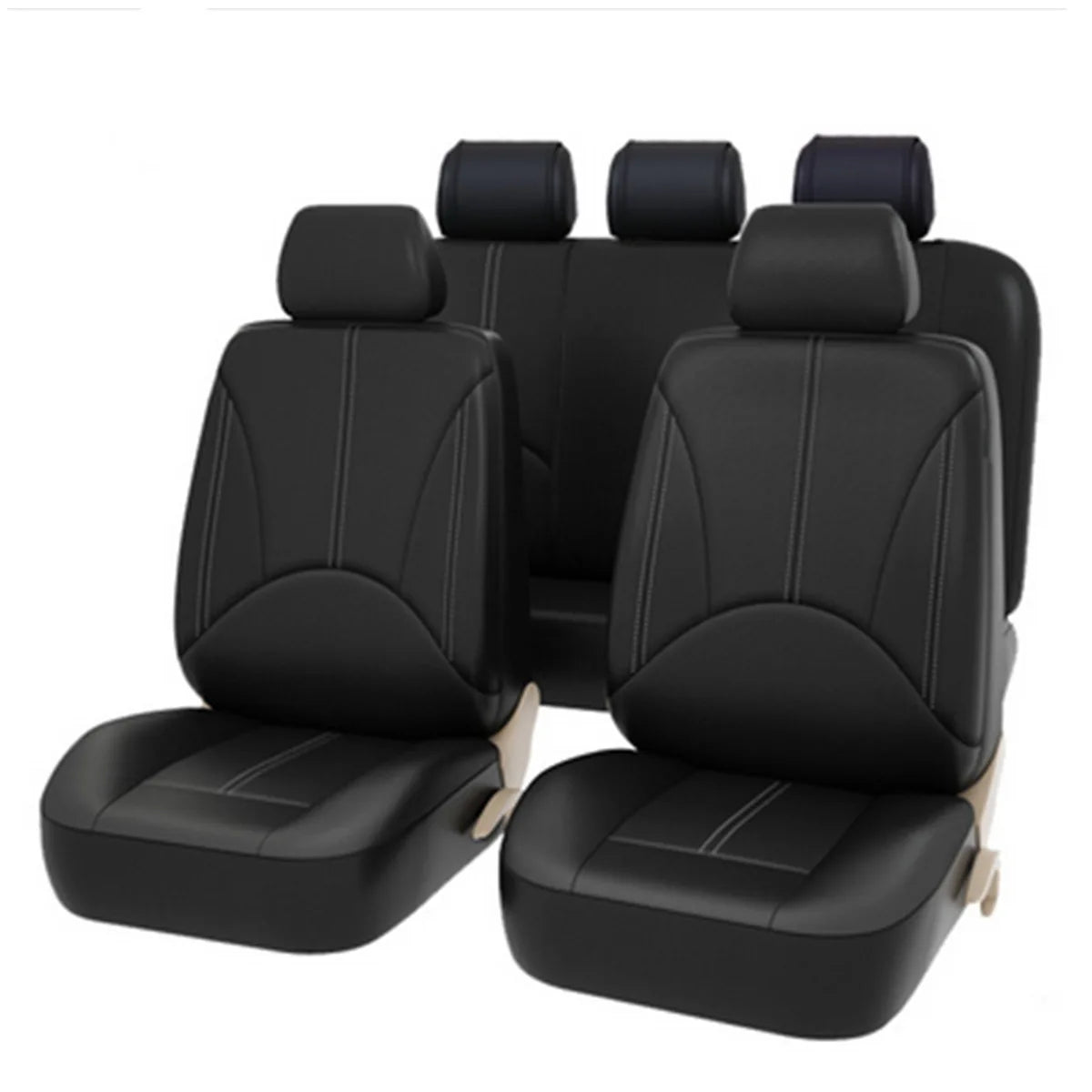 9-Piece Select Sandwich-Stitch PU Leather Car Seat Cover Set – Front & Rear Seat Protection, Easy Install, Individually Packaged, Fits Auto, Ford, Audi, Toyota, Motorhome