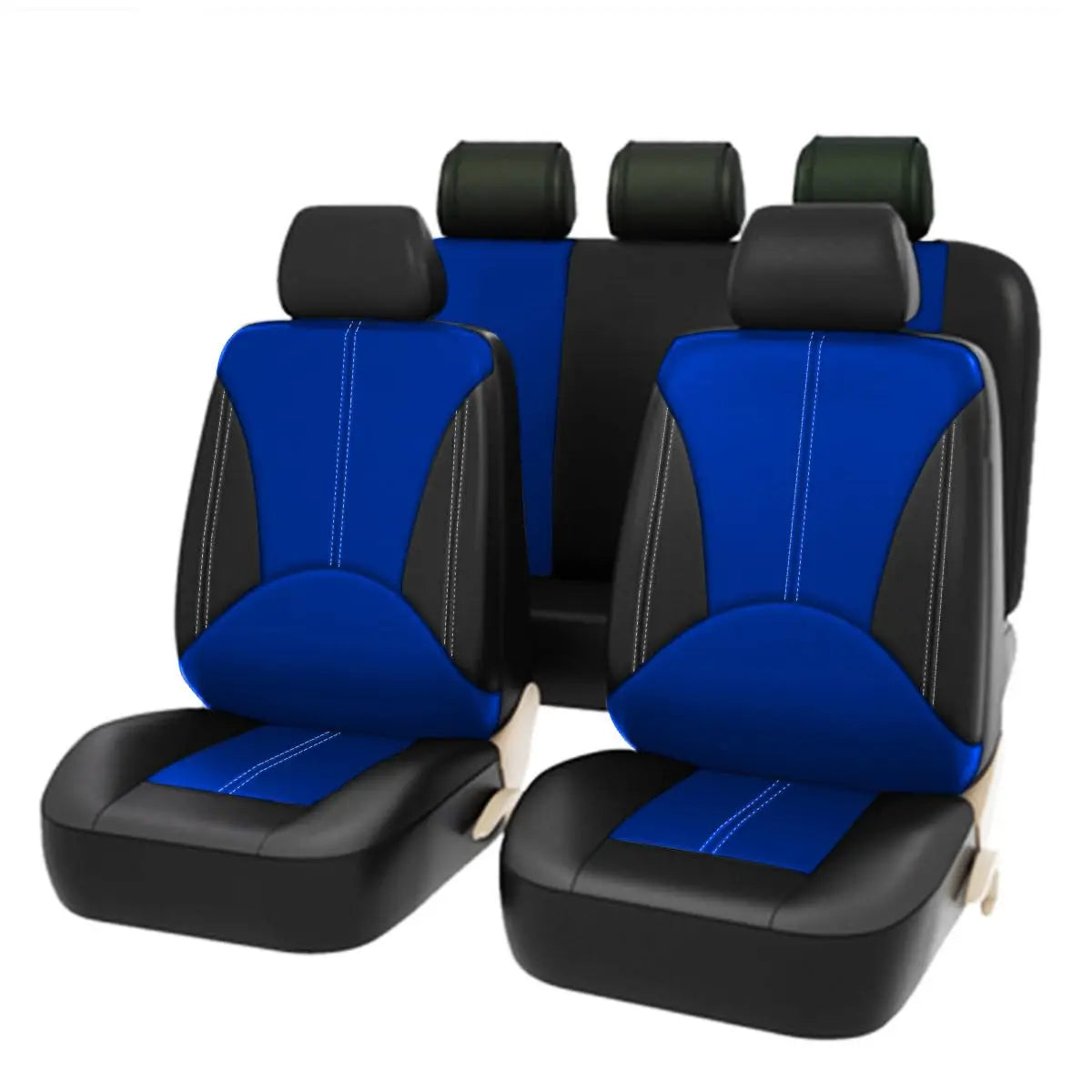 9-Piece Select Sandwich-Stitch PU Leather Car Seat Cover Set – Front & Rear Seat Protection, Easy Install, Individually Packaged, Fits Auto, Ford, Audi, Toyota, Motorhome