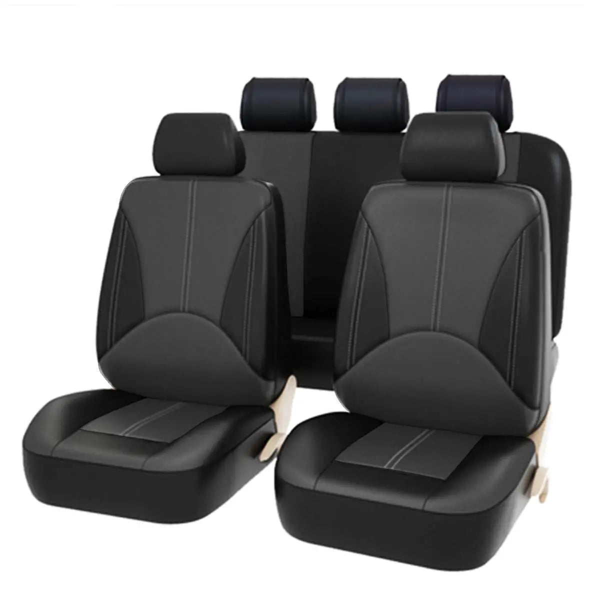 9-Piece Select Sandwich-Stitch PU Leather Car Seat Cover Set – Front & Rear Seat Protection, Easy Install, Individually Packaged, Fits Auto, Ford, Audi, Toyota, Motorhome